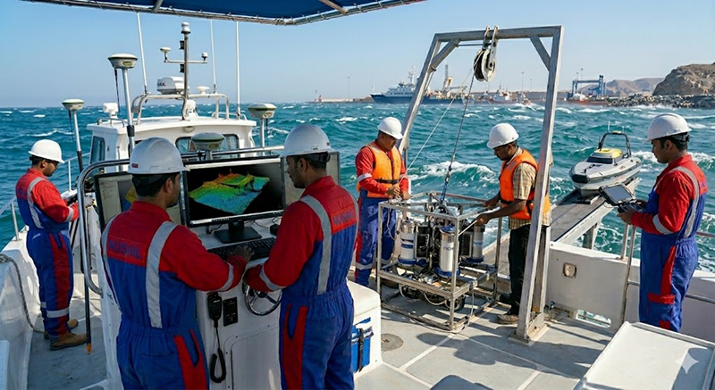 Bathymetric survey vessel and seabed mapping in Oman